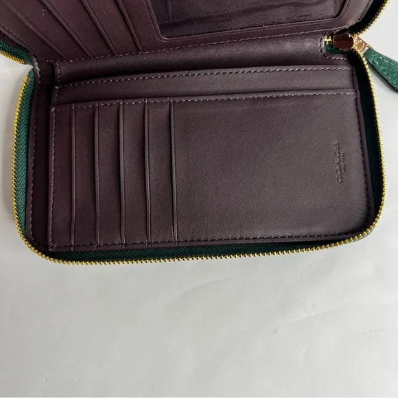 Coach Women’s Pebbled Leather Long Zip Around Wallet Emerald Green Maroon Int. - Picture 7 of 9